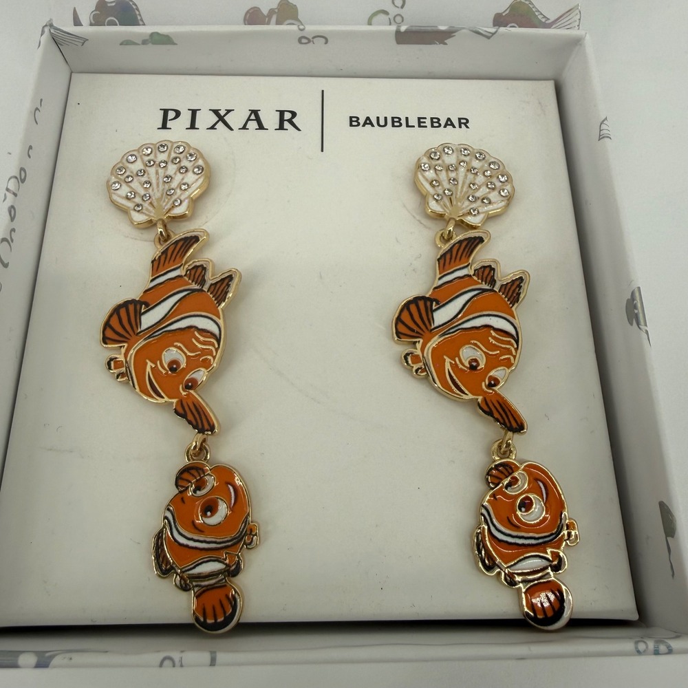 BaubleBar Disney Pixar Finding Nemo Marlin Enamel Drop Dangle Earrings Shell NEW